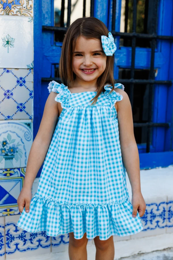 Vestido niña vichy turquesa