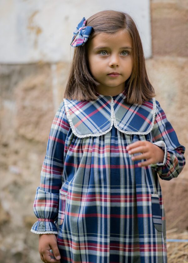 vestido niña cuadros marino